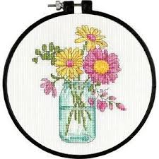 Cross stitch kit from bucilla featuring desert cacti in a jar shaped frame! Dimensions Flower Mason Jar 72 75344 Counted Cross Stitch Kit Etsy Cross Stitch Flowers Cross Stitch Beginner Cross Stitch Kits