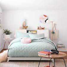 How to build simple white queen platform bed. Mid Century Headboard Storage Platform Bed White