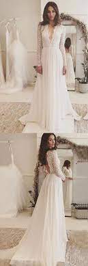 V Neck Long Sleeves Backless Ivory Chiffon Wedding Dress With Lace Wd153 Lace Vneck Wedding Dress Chiffon Wedding Dresses Lace Wedding Dress Trends