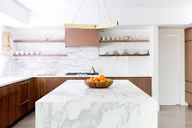 Modern Kitchen Walnut Cabinets Marble Counters California Cool Kitchen Floating Shelves Hood Su Kitchen Backsplash Trends Backsplash Trends Kitchen Marble