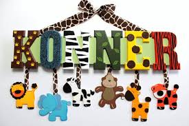 Jungle Animal Print Baby Name Sign Hand Painted Hanging Zoo Animal Wall Letters Safari Baby Room Baby Room Diy Baby Wall Decor