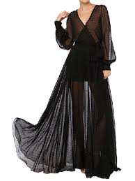 Black Plunge Neck Long Sleeve Sheer Chiffon Maxi Dress Long Sheer Dress Black Sheer Dress Maxi Dress
