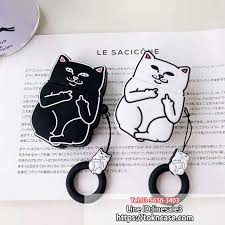 ripndip リップンディップ かわいい airpodsケース 猫 ブランド風 airpods proケース シリコン エアーポッズケース リング付き apple airpods 2 protective cases bluetooth earphones