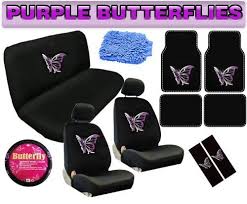 16pc Purple Butterfly Gift Set Seat Belt Pads Seat Covers Truck Interior
