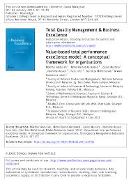 Pdf Value Based Total Performance Excellence Model A Conceptual Framework For Organisations