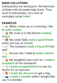 Free English Language Learning Resourcesmake Collocations Learn English Words English Conversation Learning English Language Learning
