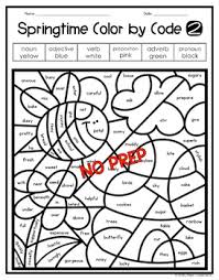 Cute smiling butterfly flying over spring flowers. Spring Coloring Pages Parts Of Speech Color By Number By Shelly Rees