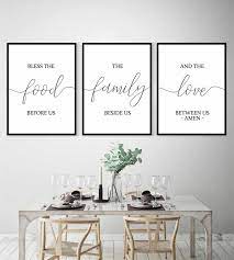 Set Of 3 Printablebless The Food Before Usdining Room Decor Etsy Dinning Room Wall Decor Kitchen Wall Art Set Dining Room Wall Decor