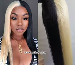Half Black And Blonde Wig Hesperis Human Hair Lace Wig Half Blonde And Half Black Front Lace Wigs Human Hair Straight Human Hair Human Hair Lace Wigs
