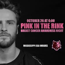October 26th is 🩷BREAST CANCER AWARENESS NIGHT🩷 Wear pink in support +  match your Sea Wolves in their new pink jerseys. See you at the rink!