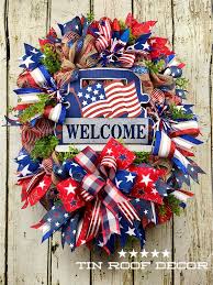 Patriotic Wreath For Front Door Patriotic Wreath Patriotic In 2020 Patriotic Decorations Patriotic Wreath 4th Of July Wreath
