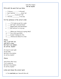 Song Worksheet Call Me May Be Fill In The Blank Work Sheets Of Popular English Songs For Tefl Songs Maybe Lyrics Esl Teaching Resources