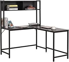 Amazon Com Homcom Office L Shaped Computer Desk With Overhead Bookshelf Two Side Storage Compartments Strong Design Black Furniture Decor