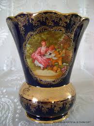 Limoges France Fragonard Love Story Courting Couple Porcelain Cobalt Blue Vase 1 Blue Vase Cobalt Blue Vase Porcelain