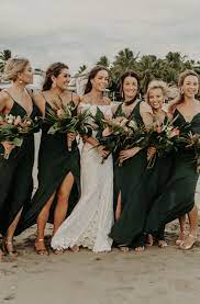 Hunter Green Bridesmaid Gowns Perfect For Your Tropical Wedding By Lea Bohemian Wedding Bridesmaid Dress Green Bridesmaid Dresses Bohemian Wedding Bridesmaids