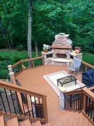 Multi Level Deck With Stone Outdoor Deck Fireplace Decks Backyard Building A Deck