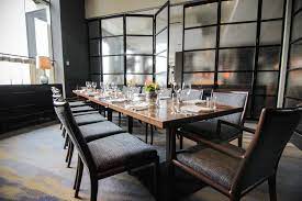 Both private dining rooms feature windows to let in natural light and have flat screen televisions to use for presentations. Private Dining Goldfinch Tavern
