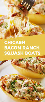 Chicken Bacon Ranch Spaghetti Squash Boats Dinner Goals Recipe Spaghetti Squash Recipes Healthy Healthy Squash Recipes Spagetti Squash Recipes