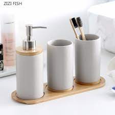 What to do with toothbrush holder in farmhouse bathroom? Ceramics Bathroom Accessories Set Matte Soap Dispenser Toothbrush Holder Tumbler Soap Dish With Bamboo Tray Bathroom Storage Bathroom Accessories Sets Aliexpress