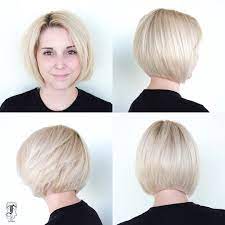 Platinum Slightly Graduated Bob With Blunt Edges The Latest Hairstyles For Men And Women 2020 Hairstyleology Short Hair Styles Blow Dry Hair Straight Hair Styles