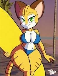 211820 - safe, artist:tansau, cat, feline, mammal, anthro, 2022, beach, big  breasts, bikini, blue bikini, blue swimsuit, breasts, clothes, female,  looking at you, outdoors, solo, solo female, surfboard, swimsuit, thighs,  wide hips - Furbooru