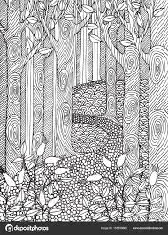 Descargar Adulto Para Colorear Diseno De Pagina De Libro Con Arboles Forestales Ilust Dibujos Para Colorear Paisajes Estampados Zentangle Dibujo Con Lineas