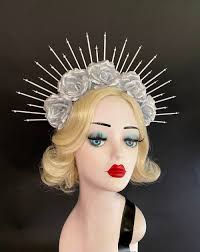 Silber Rose Blume Krone, Gold Halo Krone, Brautkrone, Krone Stirnband, Tag  der Toten Kopfschmuck, Jungfrau Maria Kostüm, Festival Wear