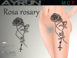 Skull rose butterfly rosary tattoo. Second Life Marketplace Ayrun Rose Rosary Tattoo Applier Body Mesh