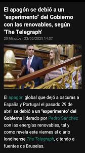 El artículo del Telegraph que dice que el apagón de abril ocurrió durante  un "experimento" con renovables: preguntas y respuestas · Maldita.es