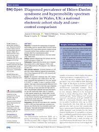 Pdf Diagnosed Prevalence Of Ehlers Danlos Syndrome And Hypermobility Spectrum Disorder In Wales Uk A National Electronic Cohort Study And Case Control Comparison