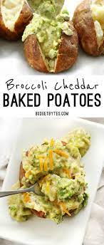 Broccoli Cheddar Stuffed Baked Potatoes Budget Bytes Recipe Easy Vegetarian Dinner Vegetarian Dinners Recipes