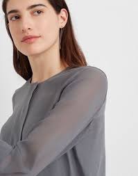 Club Monaco wide placket blouse grey size large style 521695