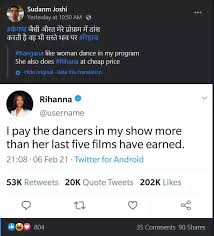 Artist, recipient of padmashri, three national awards winner, highest grossing female centric films, budding filmmaker, wannabe environmentalist❤️. Fake Tweet Of Rihanna Taking A Dig At Kangana S Income Surfaces