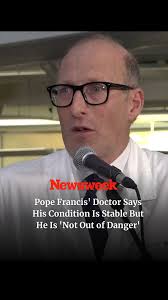 Pope Francis' condition isn't life-threatening, but he's not out of danger,  his medical team said, as the 88-year-old pontiff marked his first week in  a hospital with pneumonia