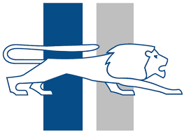 Detroit Lions Primary Logo 1961 White Lion With Blue Outline On A Blue And Silver Stripe Backdrop Detroit Lions Logo Detroit Lions Football Detroit Lions