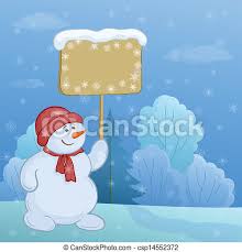 Download christmas eve cartoon stock photos. Snowmen In The Winter Forest Christmas Cartoon Snowmen Boy With The Poster In The Winter Forest Vector Canstock