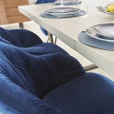 One person can quickly and smoothly extend the table before the guests arrive. Levante Concrete Effect 180cm Extending Dining Table 6 Elson Blue Velvet Chairs