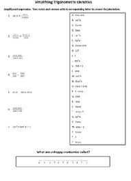 Simplifying Trigonometric Expressions Joke Worksheet By Ms Mathematist