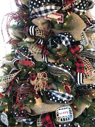 Black And White Plaid Christmas Decor Buffalo Check Christmas Tree With Ribbon 2018 Wilshire Collections Black Christmas Trees Ribbon On Christmas Tree Christmas Tree Themes