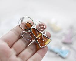 Ensemble De Decoration D Anges En Gros Petit Ange Gardien Ornement Minuscule En Verre Souille D Argent Cadeau De Noel De Decor A La Maison Cadeau De Jour De Angel Decor Tiffany Stained