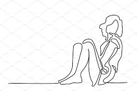 Woman Sitting By The Wall Line Drawing Continuous Line Drawing Wall Drawing