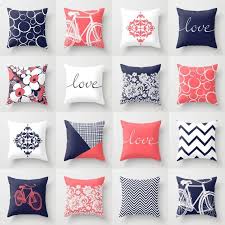 Coral Red Navy Blue White Throw Pillow Mix And Match Indoor Etsy Pillow Mixing Blue And Orange Living Room Throw Pillows