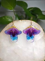 Real Orchid Petal Earrings With 24k Gold Leaf Resin Jewelry Resin Jewellery Pressed Flower Earrings Resin Earrings Unique Gift Orchid Real Flower Jewelry Pressed Flowers Flower Earrings