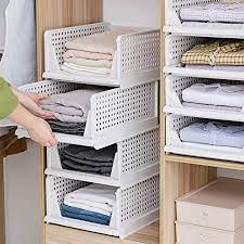 Basta una pila e il gioco è fatto. Set Di 4 Contenitori Impilabili E Pieghevoli Per Armadio In Plastica Bianca Facili Da Aprire E Da Ripiegare Si Estraggono Come Cassetti Adatti Per Casa Camera Da Letto Cucina Amazon It Casa E