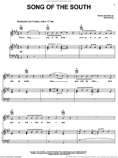 Song Of The South sheet music for voice, piano or guitar (PDF)