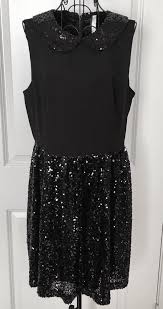 Kensie Black Sequin Dress Sleeveless Collar Retro Look Zipper Back Size Large Kensie Retro Fashion Clothes For Women Black Sequin Dress
