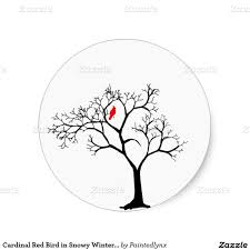 Bird On Tree Drawing Cardinal Red Bird In Snowy Winter Tree Classic Round Sticker Zazzle Com Bird Tattoo Sleeves Red Bird Tattoos Tree With Birds Tattoo