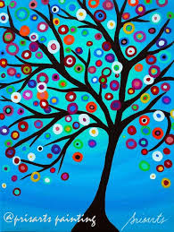 Mexican Folk Art Tree Of Life Amp Happiness Whimsical Flower Prisarts Original Abstract Canvas Art Art Mexican Folk Art
