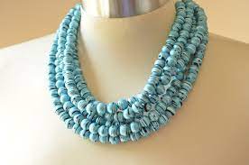 Light Blue Statement Necklace Rubber Beaded Necklace Chunky Etsy Blue Statement Necklace Gift Necklace Multi Strand Necklace