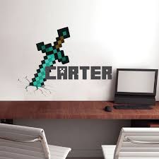 Boys Sword Personalized Name Wall Decal Bedroom Design Decals Video Game Wall Decal Murals Minecraft Bedroom Decor Kids Bedroom Wallpaper Minecraft Room Decor